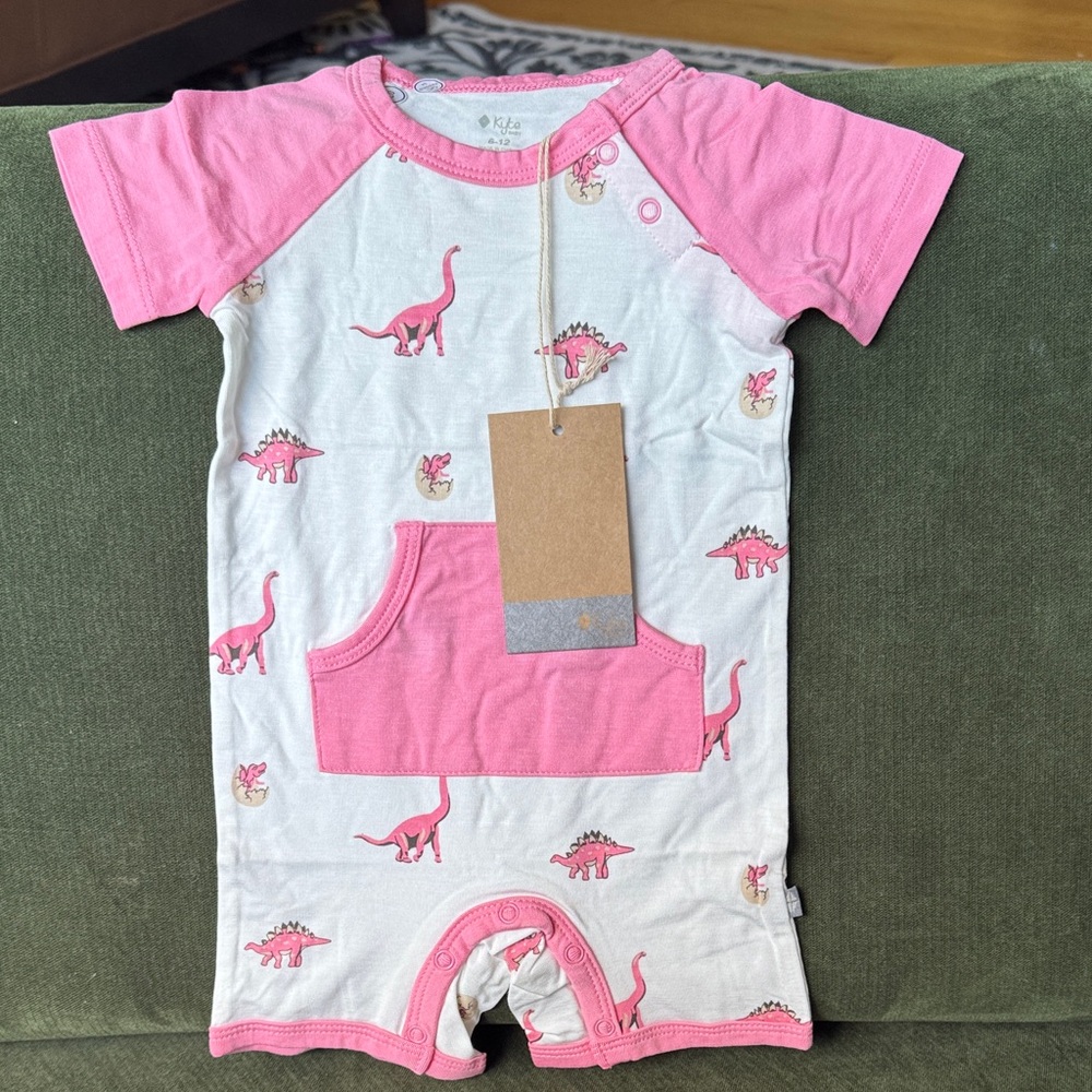 Pink & White Dinosaur Pocket Baby Romper